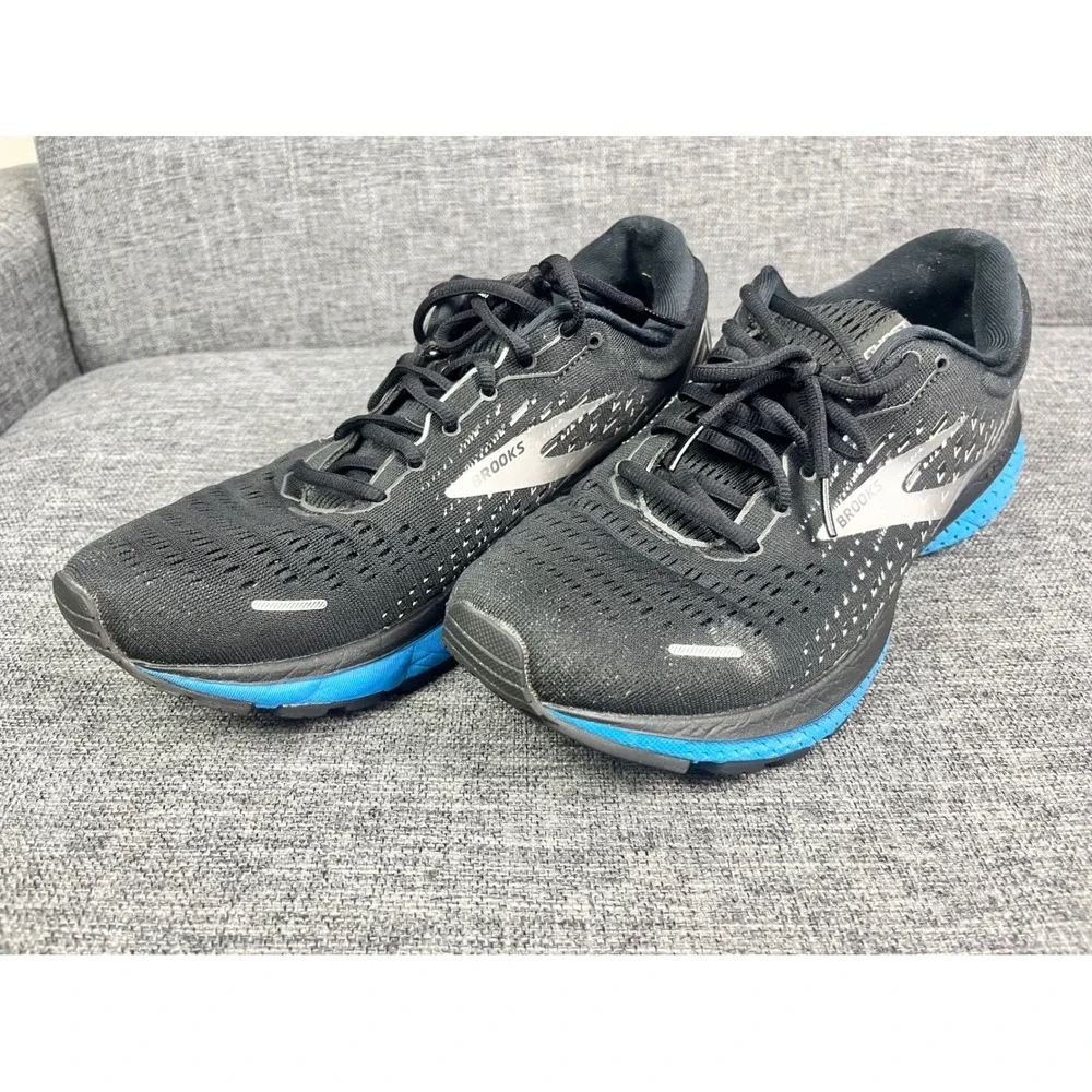 Brooks Ghost 13 Men Running Shoes Black Blue Silver Size 10.5 Sneakers Medium(D)